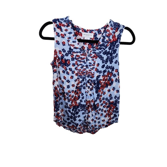 Liz Claiborne Tops - Liz Claiborne Womens PS Blue Red Floral Button Sleeveless V-Neck Tank Top Crepe